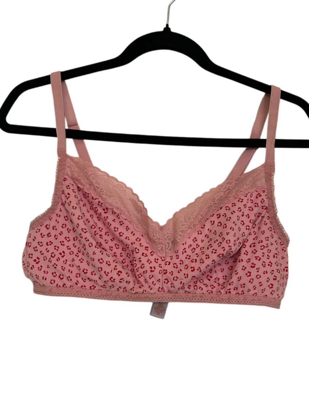 Savage X Fenty Pink with Red Leopard Print Lace-Trim Cotton Bralette 1x